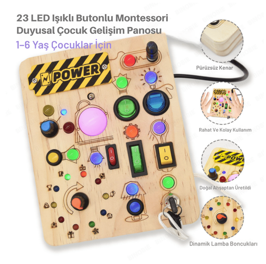 OYİLO® Zeka & Motor Becerileri Geliştirici Oyuncak Pano (LED Işıklı)