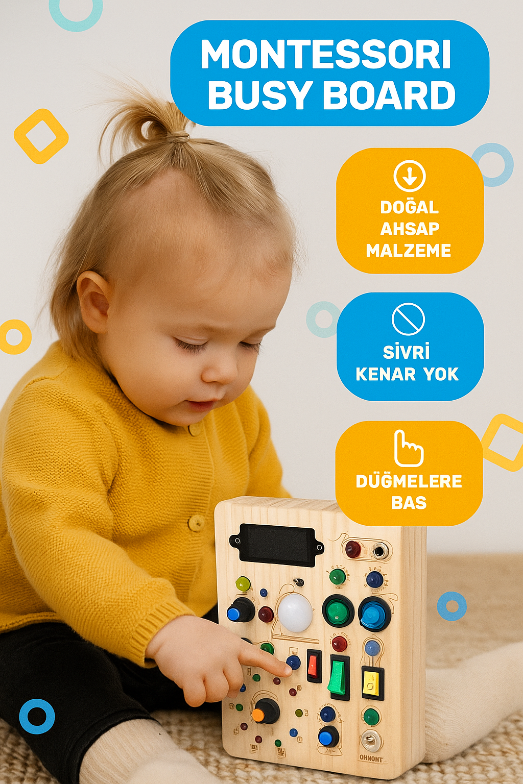 OYİLO® Zeka & Motor Becerileri Geliştirici Oyuncak Pano (LED Işıklı)